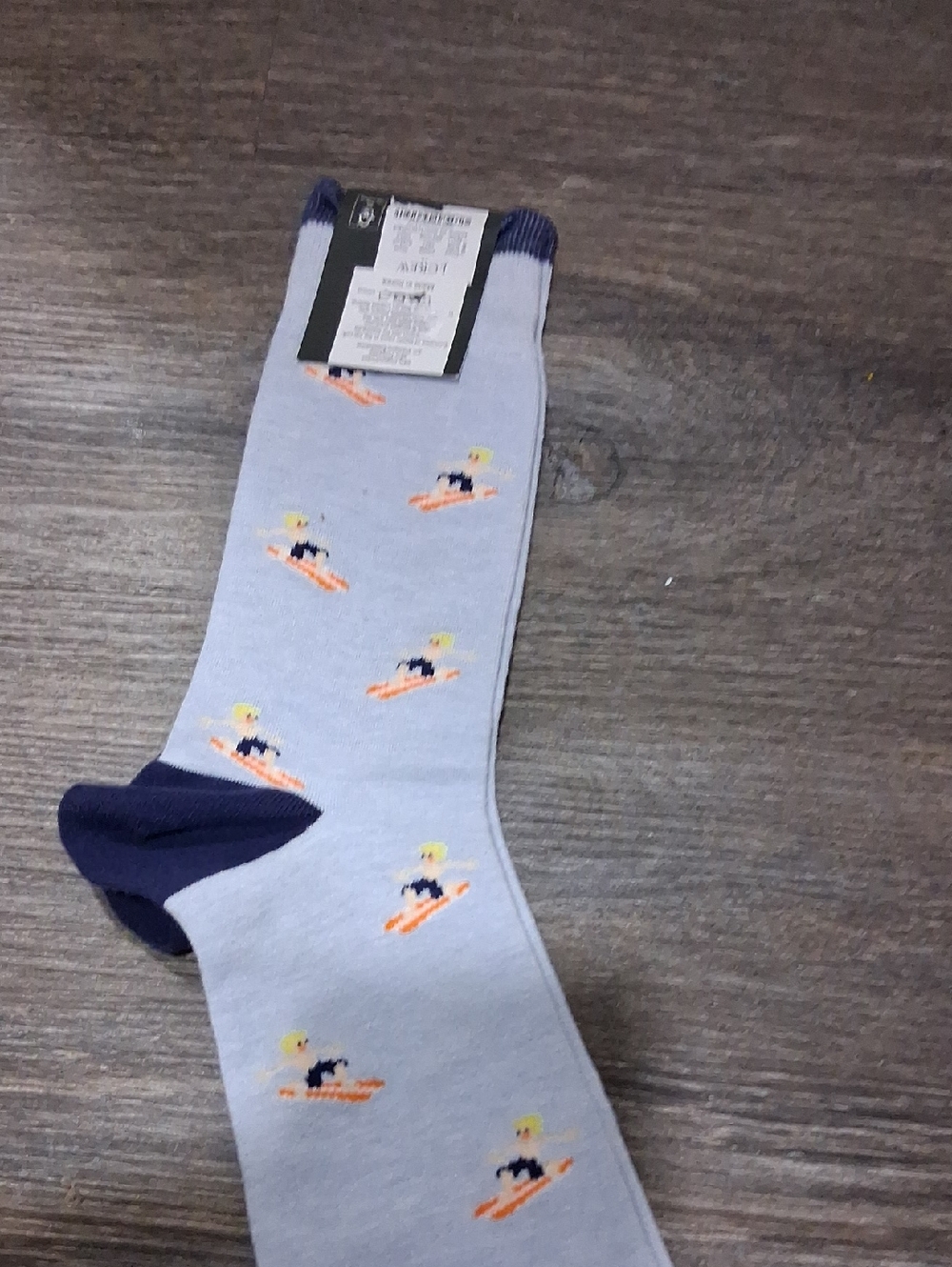 J. Crew Light Gray Dress Socks with Navy & Orange Surf Motif
